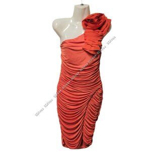 SEXY orange one shoulder figure hugging cocktail tight dress size M